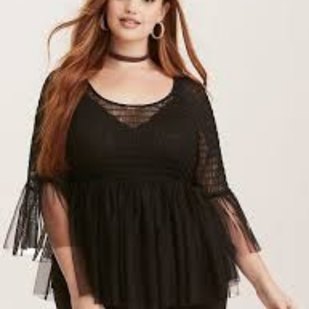 NWOT Torrid Black Smocked Sheer Mesh Top 3X